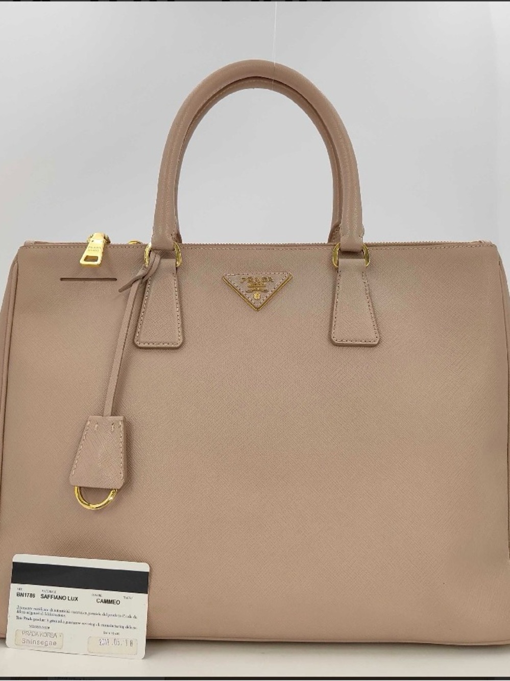 Prada Saffiano Leather Satchel in Nude Pink with Gold Hardware